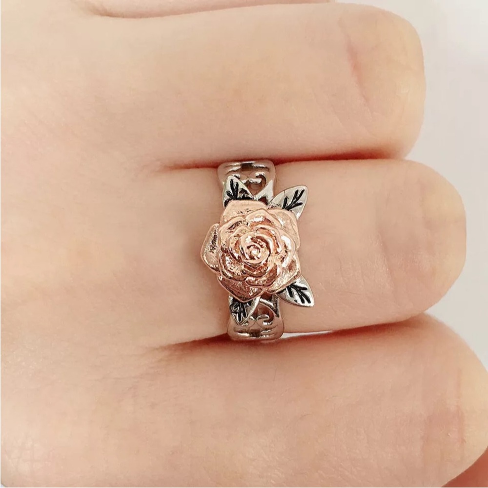 Beautiful New 14k Rose Gold Sterling Silver Rose Ring - Picture 4 of 7
